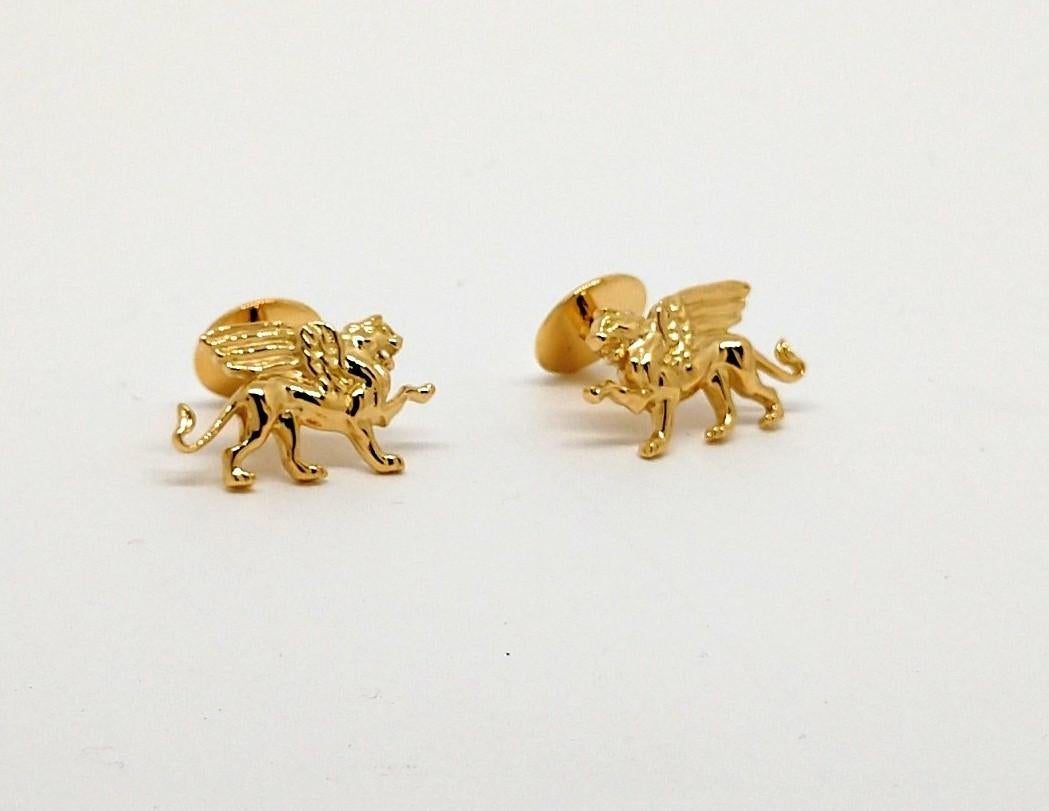 18 Karat Yellow Gold Winged Lion  Griffin Cuff links  Tiffany designer , Thomas Kurilla created this for 1st dibs exclusively. Sculpture is my passion. The first beast in the book of Daniel  was a winged lion. And this creature  has also symbolized