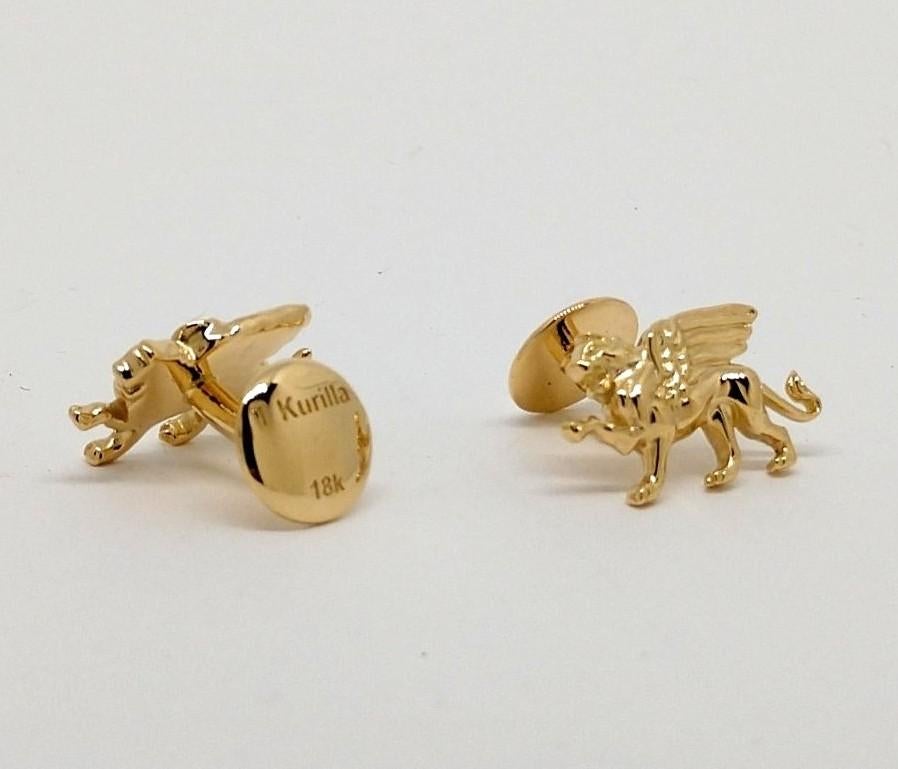 Contemporary 18 Karat Yellow Gold Winged Lion Griffin Cuff links For Sale