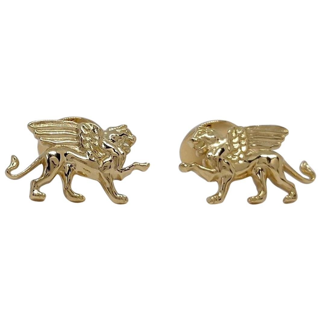 18 Karat Yellow Gold Winged Lion Griffin Cuff links For Sale