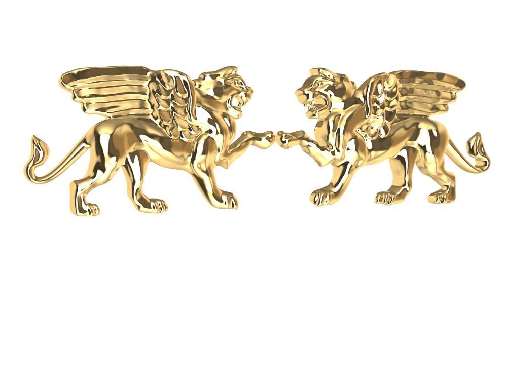 18 Karat Yellow Gold Winged Lion Griffin Stud Earrings In New Condition For Sale In New York, NY