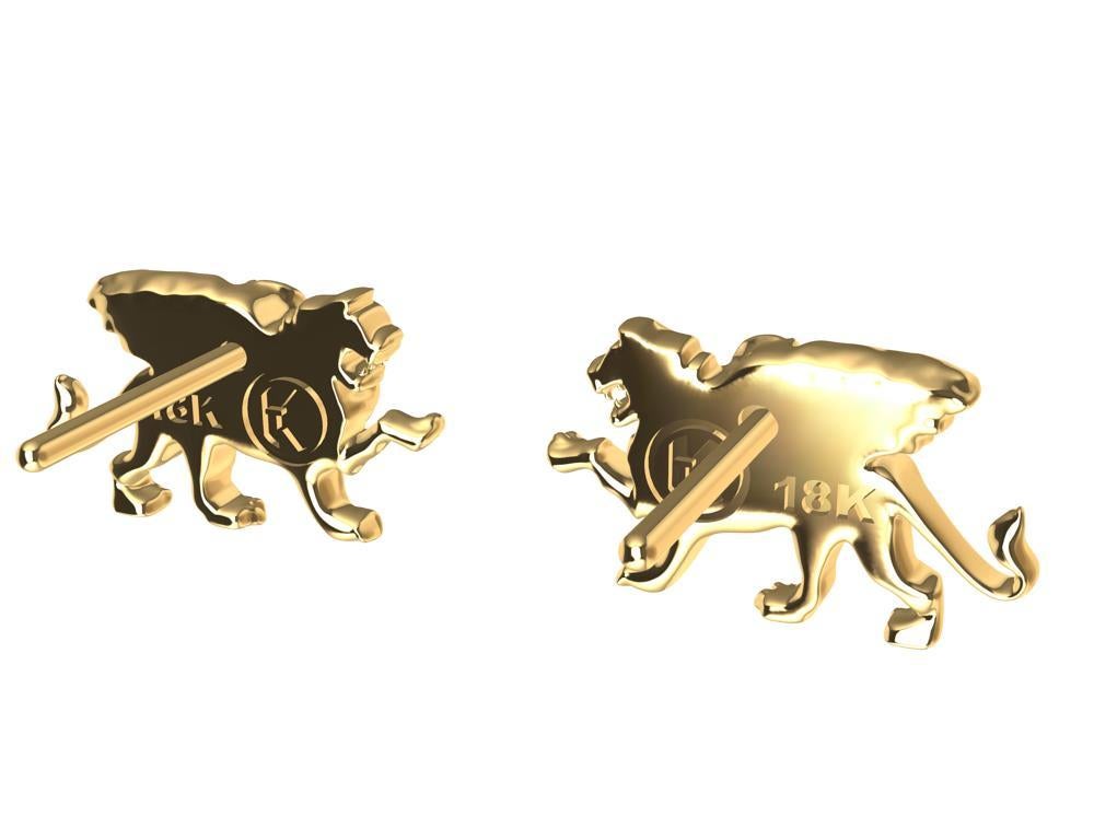 18 Karat Yellow Gold Winged Lion Griffin Stud Earrings For Sale 1