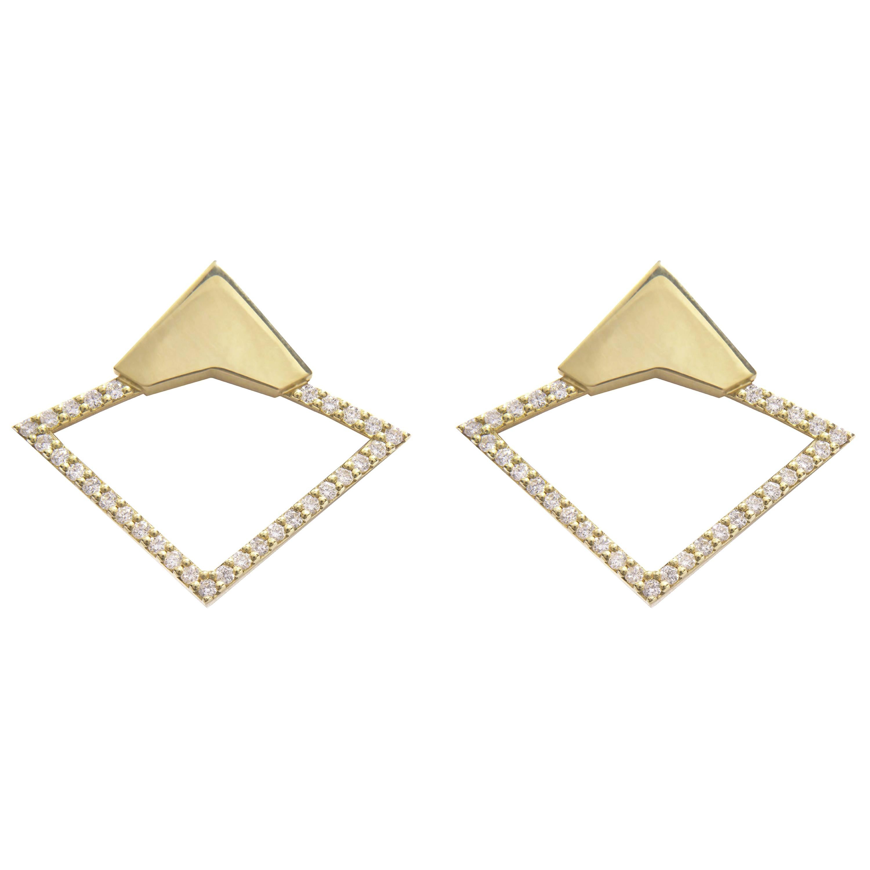 18 Karat Yellow Gold with 0.44 Carat Diamond Pavé Orbita Earrings For Sale