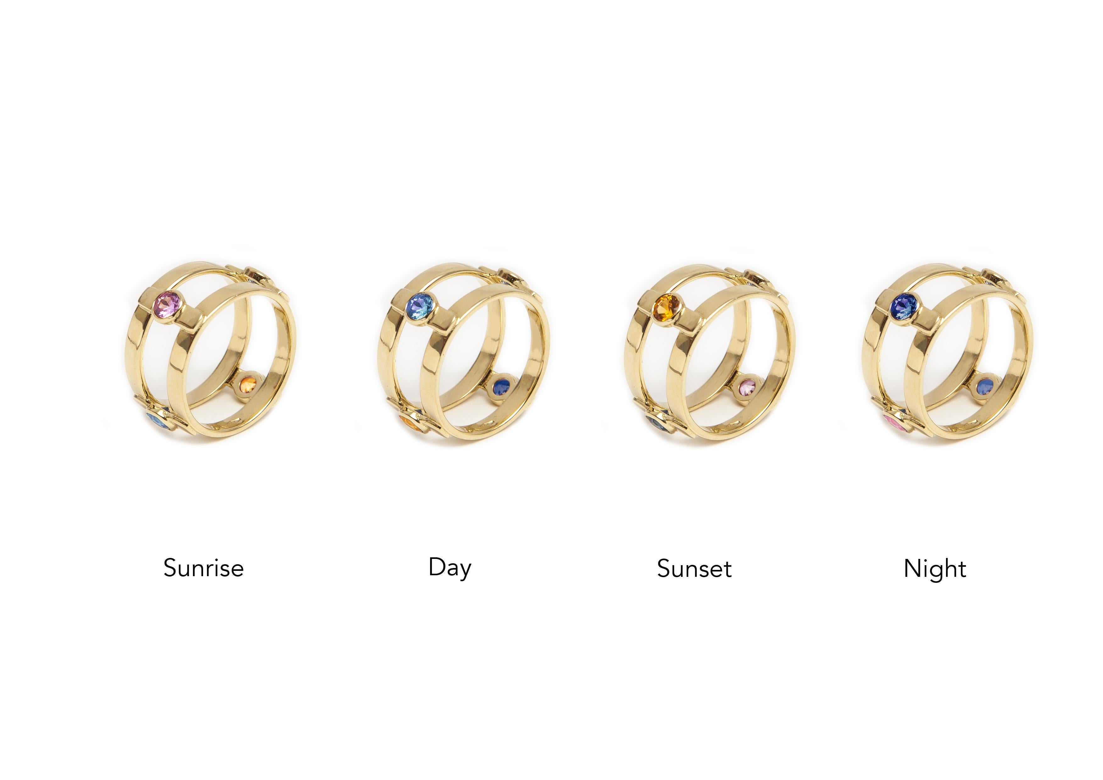 18 Karat Yellow Gold with 4 natural Multi-Color Sapphires Ring For Sale 3