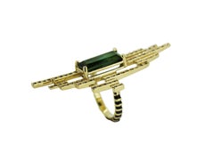 MAIKO NAGAYAMA 4.93 Carat Tourmaline and Black Diamond 18K Gold Cocktail Ring