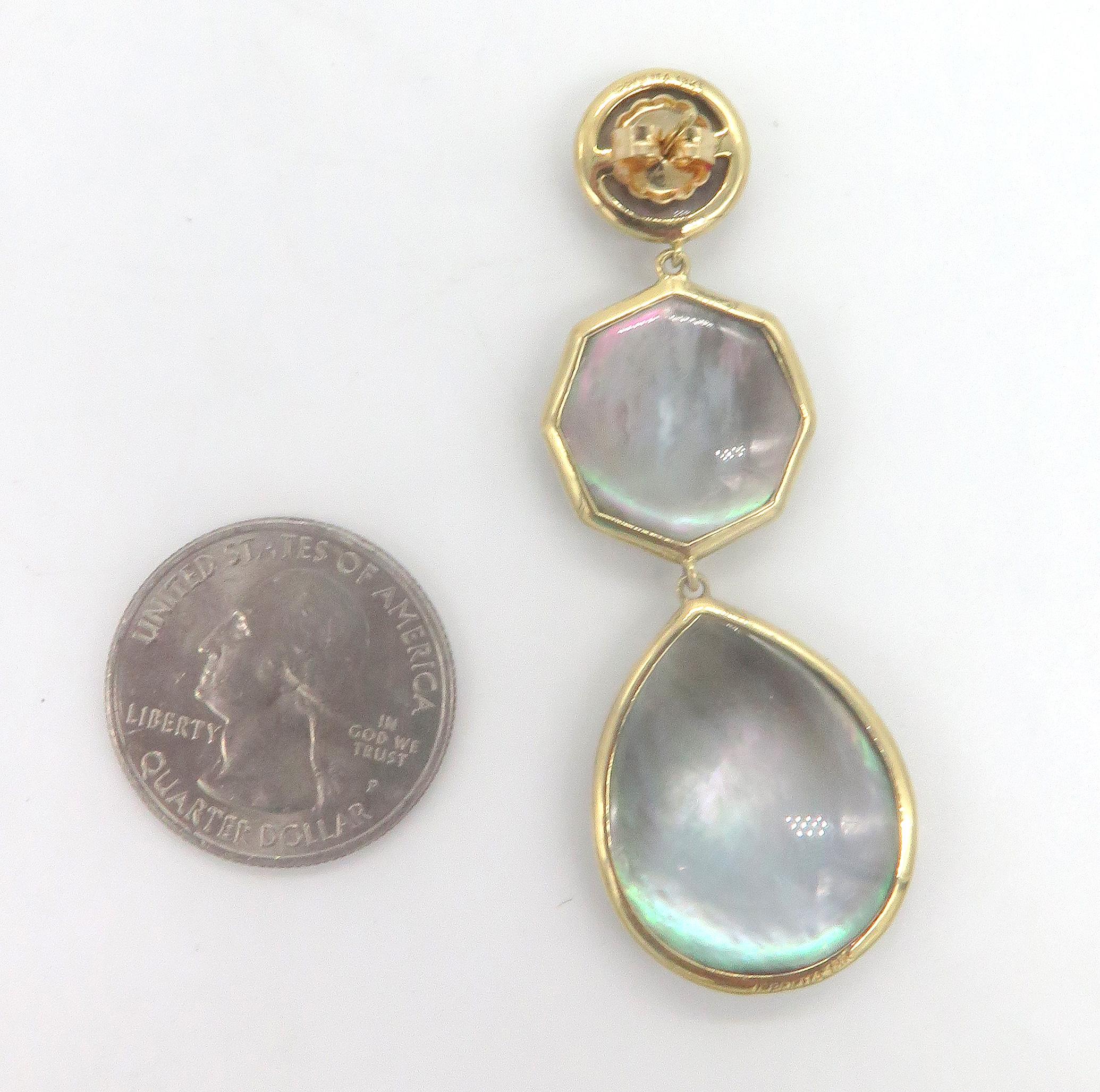 18 Karat Yellow Gold with a Carved Mother of Pear Ippolita Dangle Earrings In Excellent Condition For Sale In West Palm Beach, FL