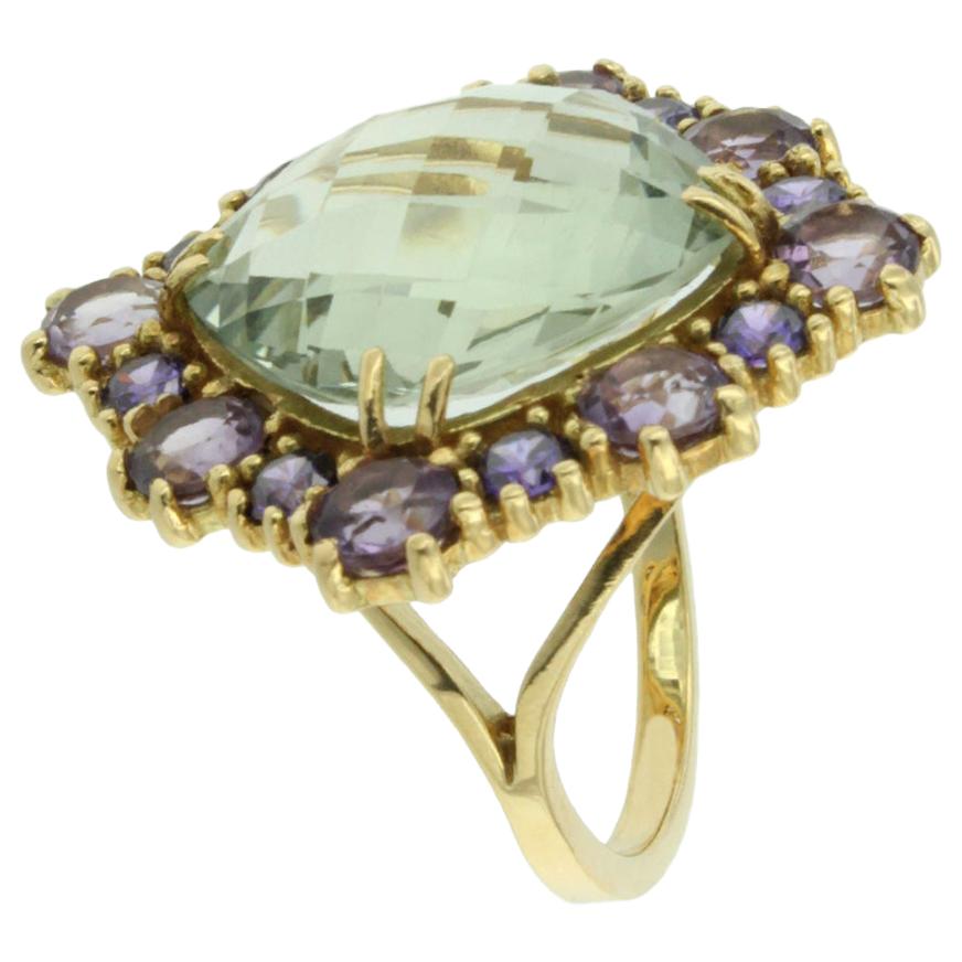 18 Karat Yellow Gold with Amethyst and Green Amethyst Ring