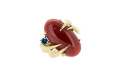 MAIKO NAGAYAMA Red Coral and Blue Sapphire 18K Yellow Gold Cocktail Ring