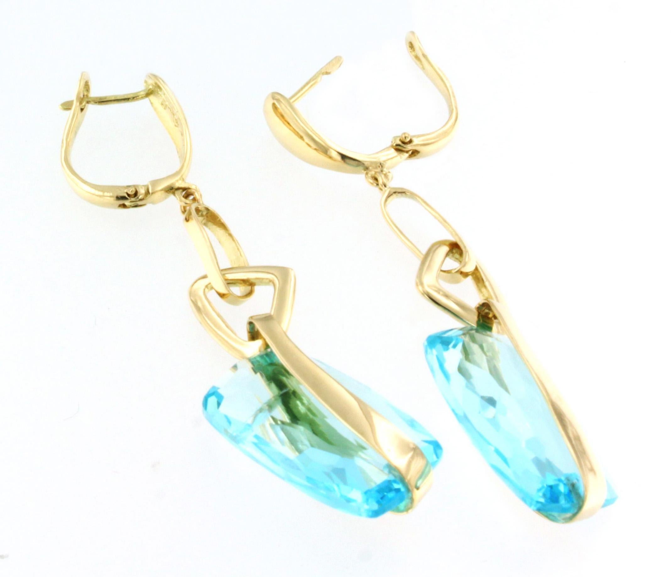 Modern 18 Karat Yellow Gold with Blue Topaz Earrings