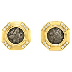 coin with gold center 18 Karat Yellow Gold With Coin as Center Stone Earrings