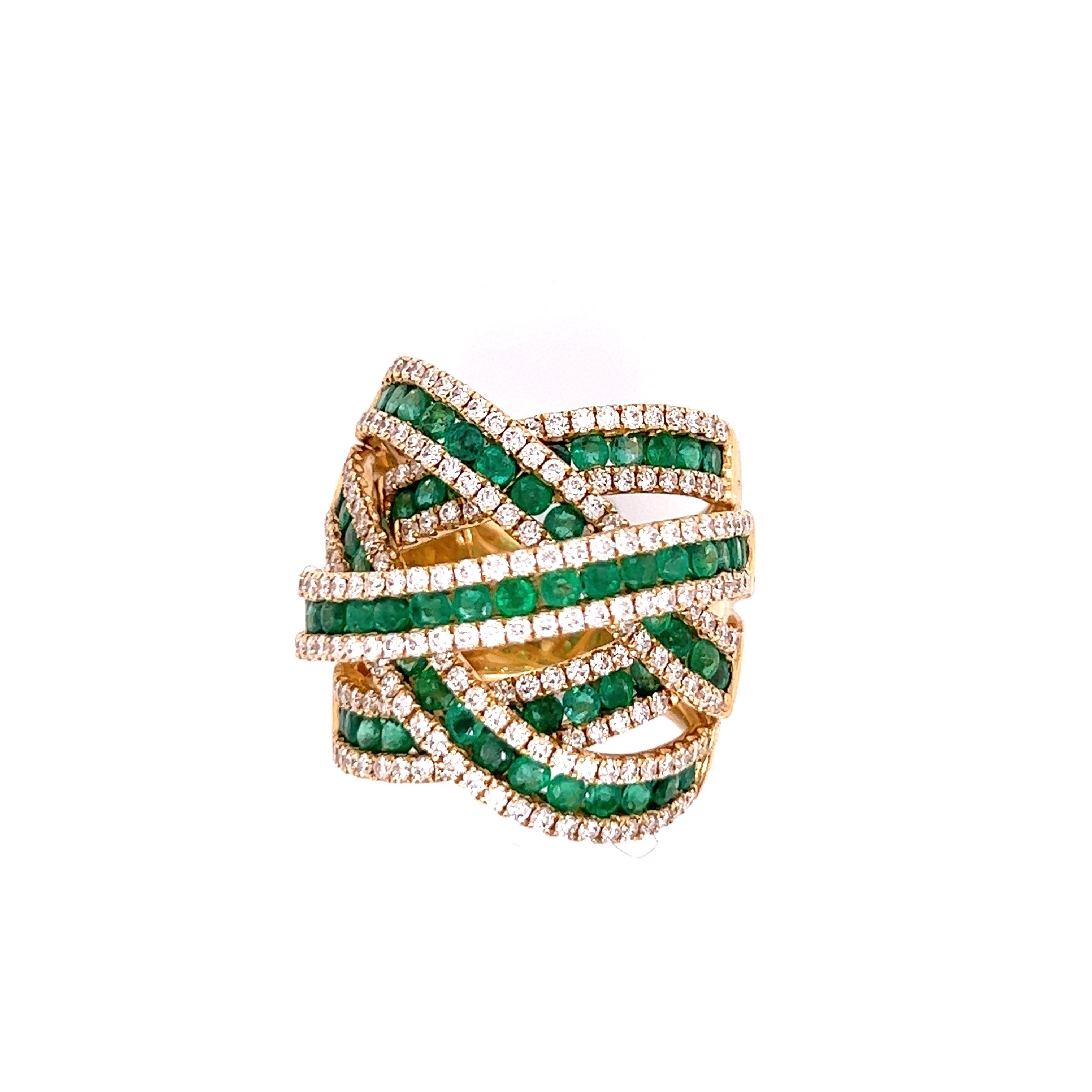 18K YELLOW Gold with DIAMONDS AND EMERALDS Cluster Cocktails Ring

18KY - 17.24 gm 
79 Emeralds - 2.82 cts
225 Round Diamonds - 1.89 cts 
Size US 7

This glamorous ring inspired by the famous De Grisogono Allegra collection. Its made in 18k yellow