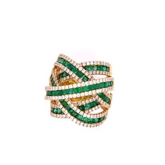 18 Karat Gelbgold Ring mit Diamanten und Smaragden im von Grisogono inspirierten Stil