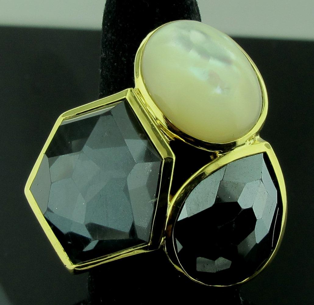 Oval Cut 18 Karat Yellow Gold with Mother of Pearl and Onyx 