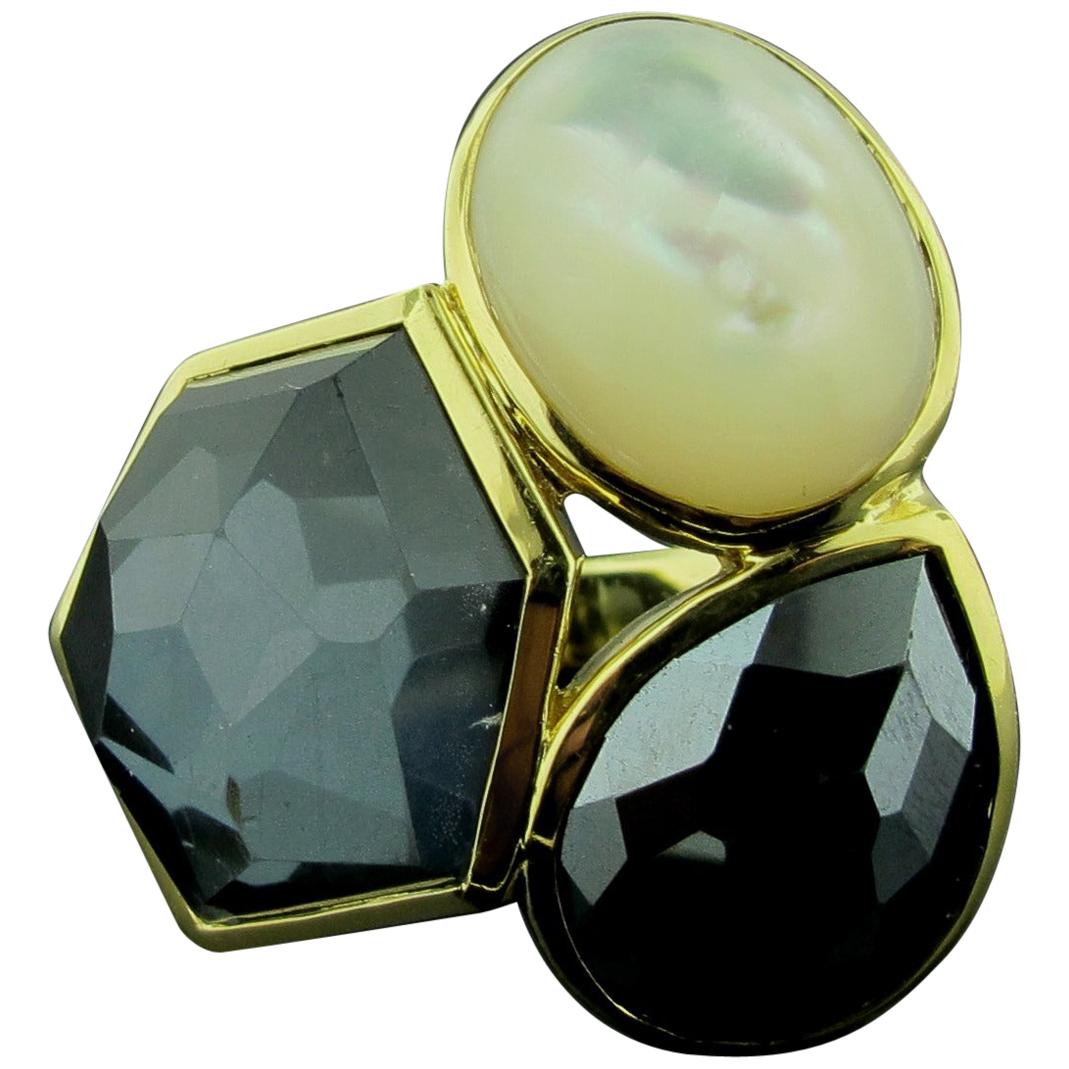 18 Karat Yellow Gold with Mother of Pearl and Onyx "Ippolita" Ring