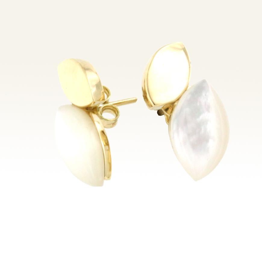Modern 18 Karat Yellow Gold with Mother of Pearl Earrings For Sale