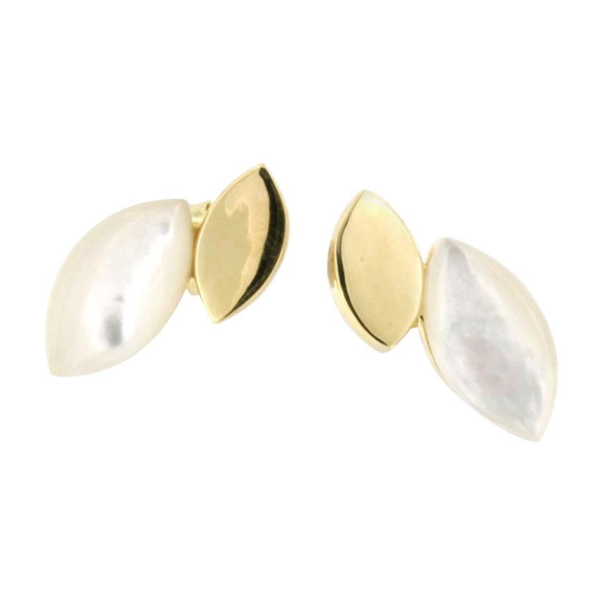 18 Karat Yellow Gold with Mother of Pearl Earrings For Sale