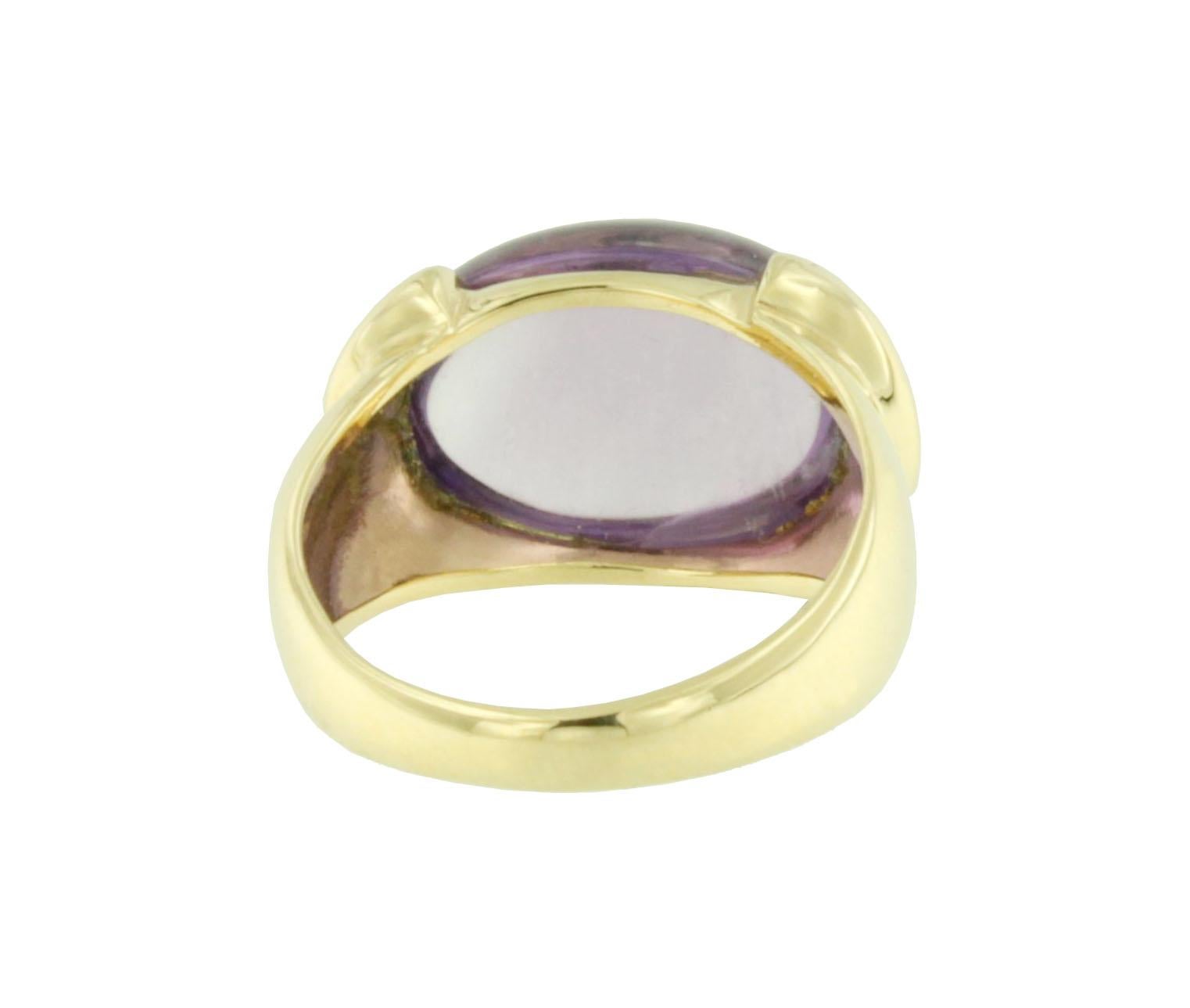 Women's or Men's 18 Karat Yellow Gold With Natural Light Amethyst Modern Cocktail Ring For Sale