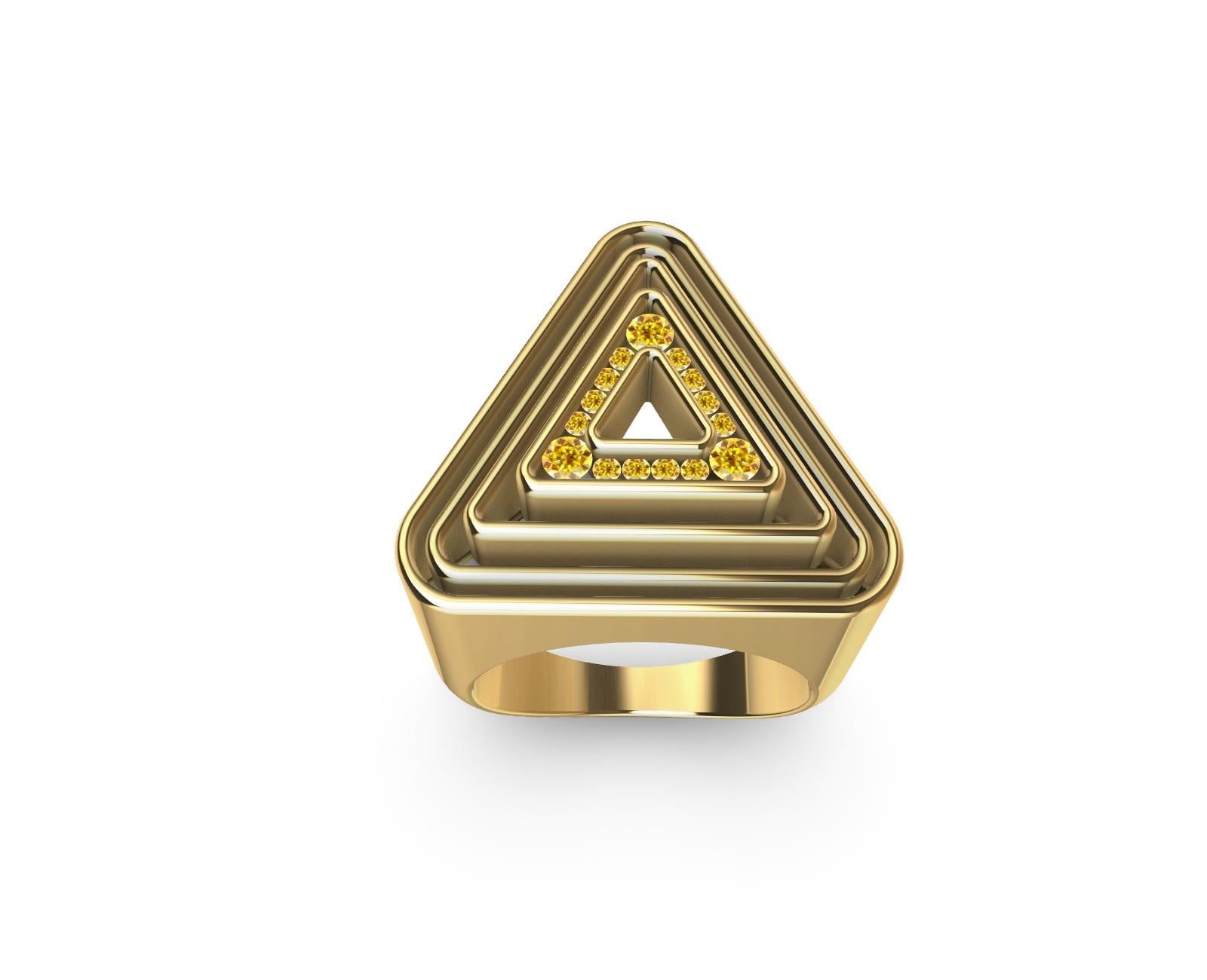 For Sale:  18 Karat Yellow Gold with Natural Vivid Diamonds Triangle Pyramid Ring 10