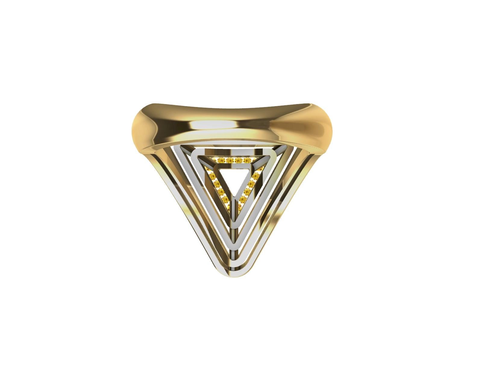 For Sale:  18 Karat Yellow Gold with Natural Vivid Diamonds Triangle Pyramid Ring 11