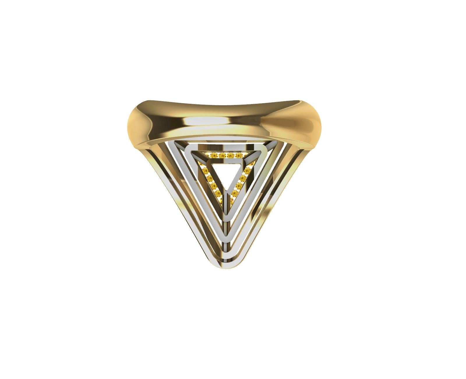 18 Karat Yellow Gold with Natural Vivid Diamonds Triangle Pyramid Ring 11