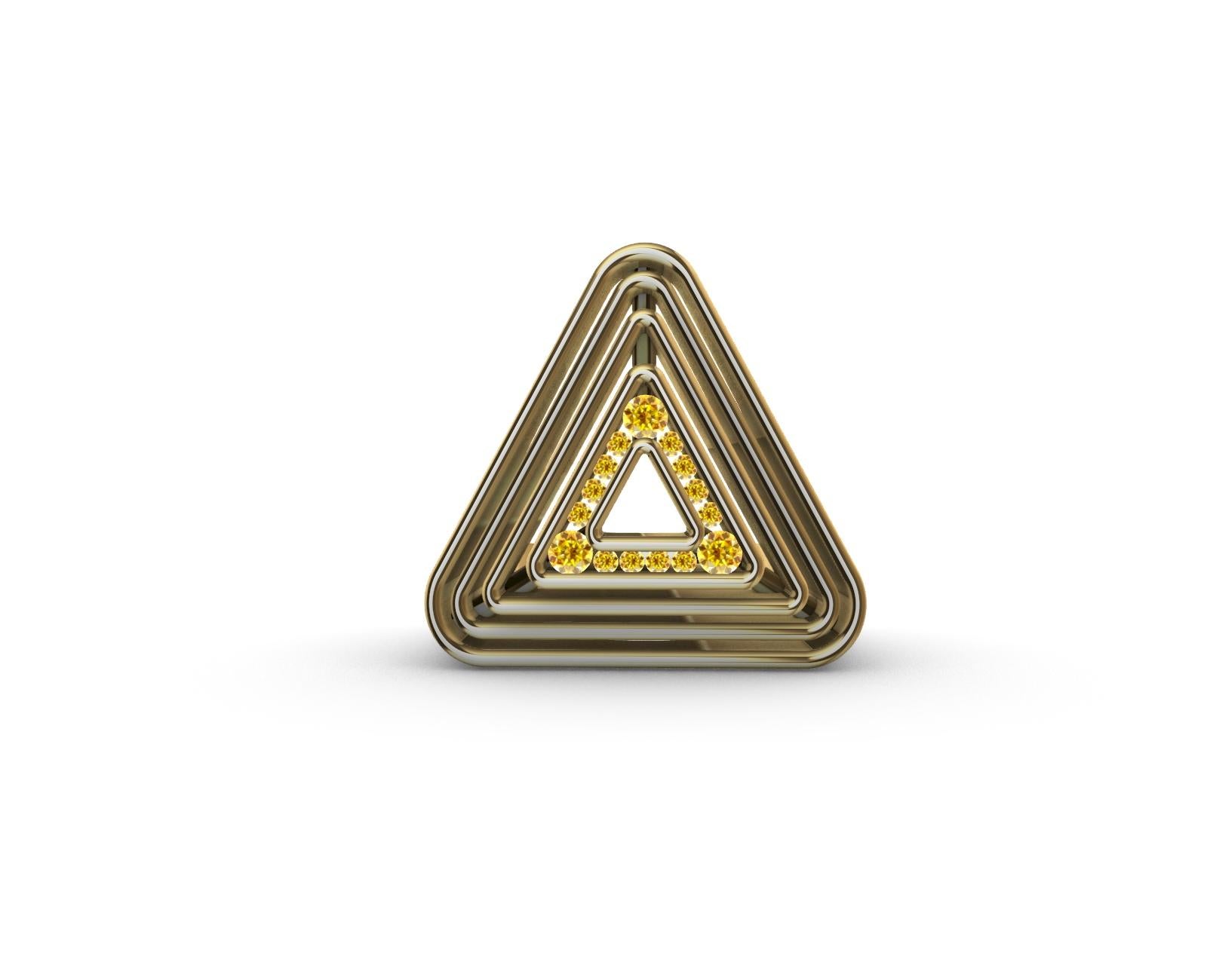 For Sale:  18 Karat Yellow Gold with Natural Vivid Diamonds Triangle Pyramid Ring 13