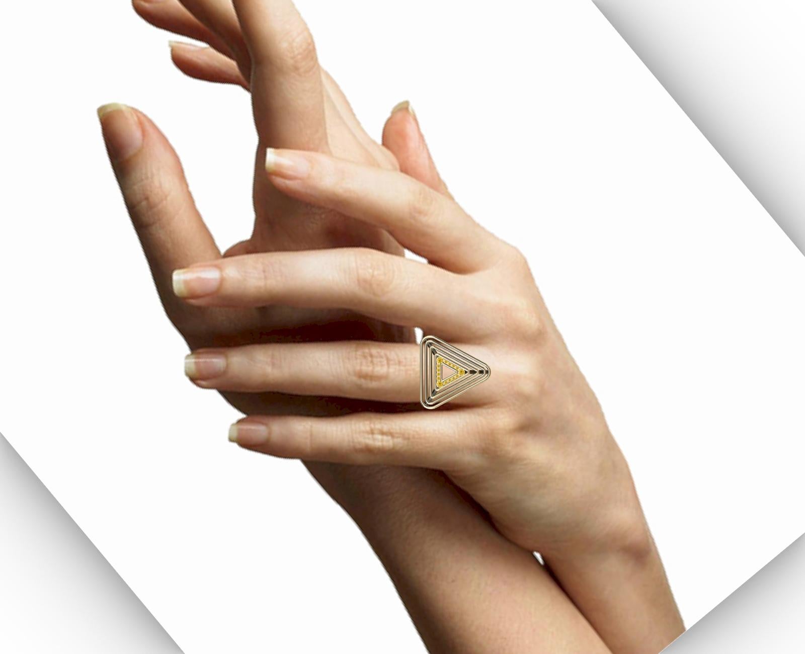 18 Karat Yellow Gold with Natural Vivid Diamonds Triangle Pyramid Ring 5