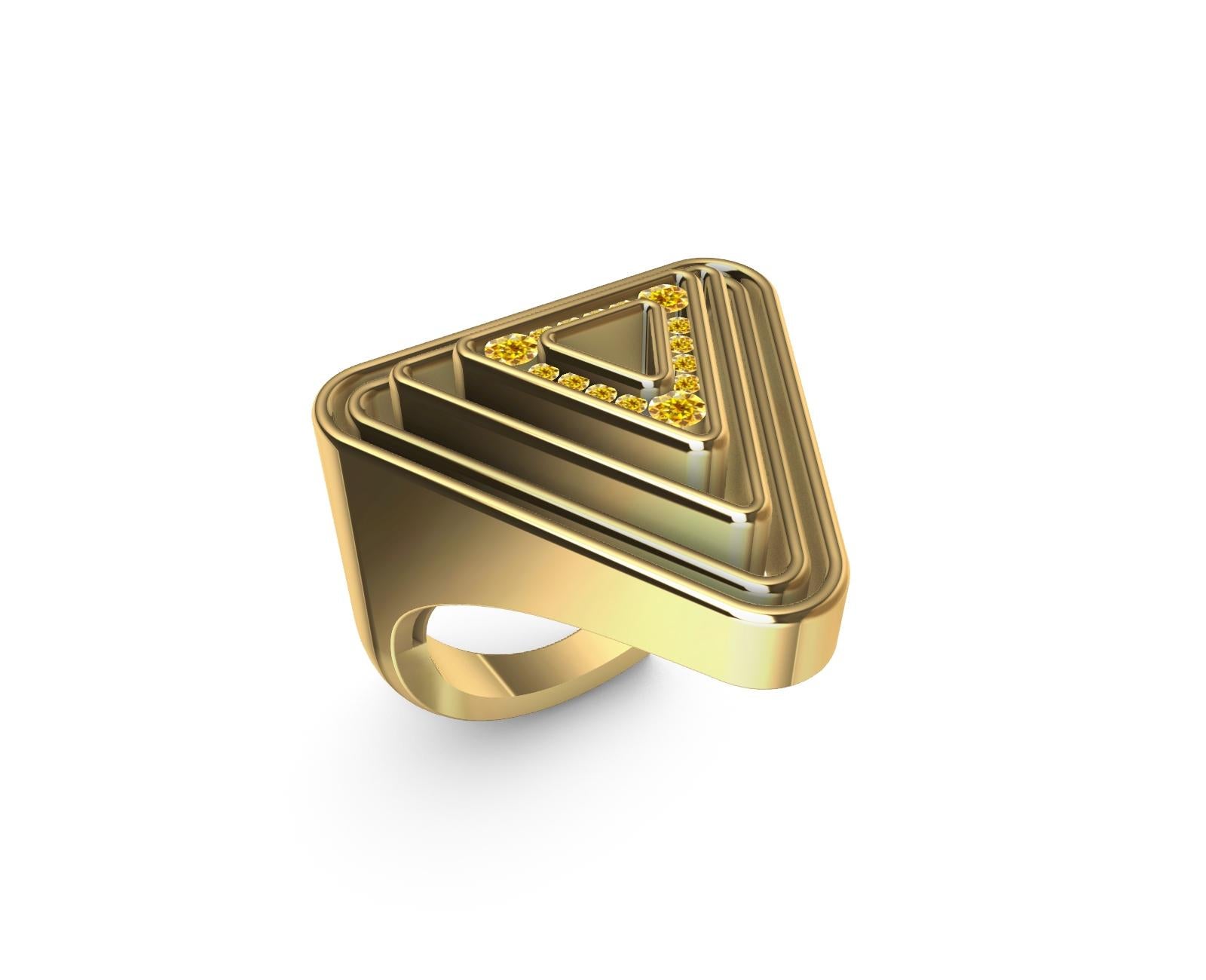 18 Karat Yellow Gold with Natural Vivid Diamonds Triangle Pyramid Ring 7