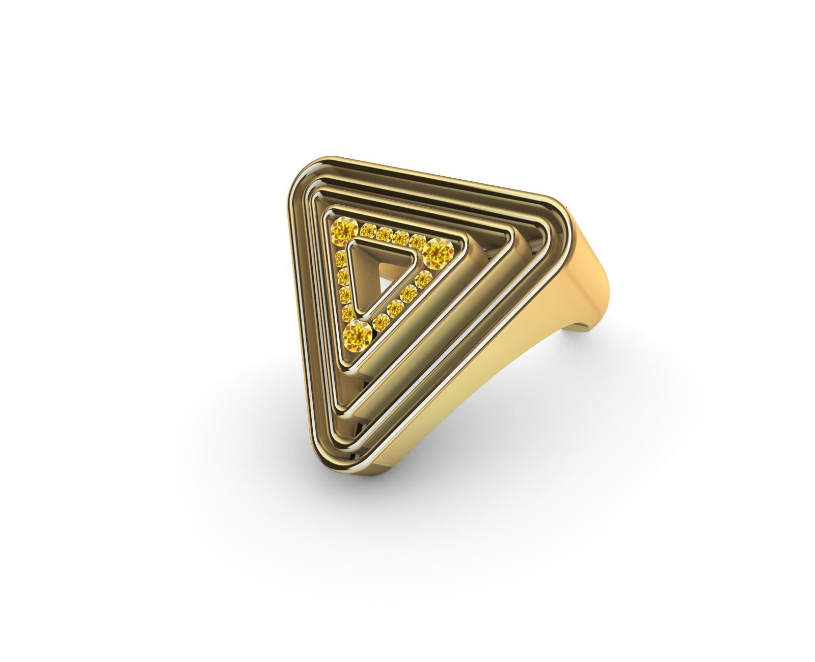 For Sale:  18 Karat Yellow Gold with Natural Vivid Diamonds Triangle Pyramid Ring 9