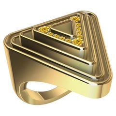 18 Karat Yellow Gold with Natural Vivid Diamonds Triangle Pyramid Ring