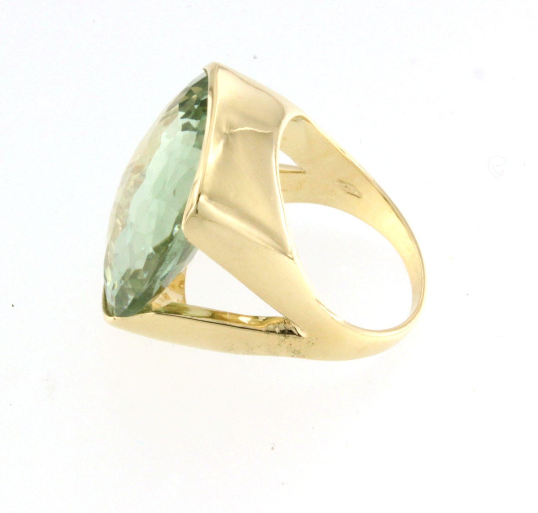 18 Karat Yellow Gold With Prasiolite Green Amethyst Modern Cocktail Ring In New Condition For Sale In GALLARATE, IT