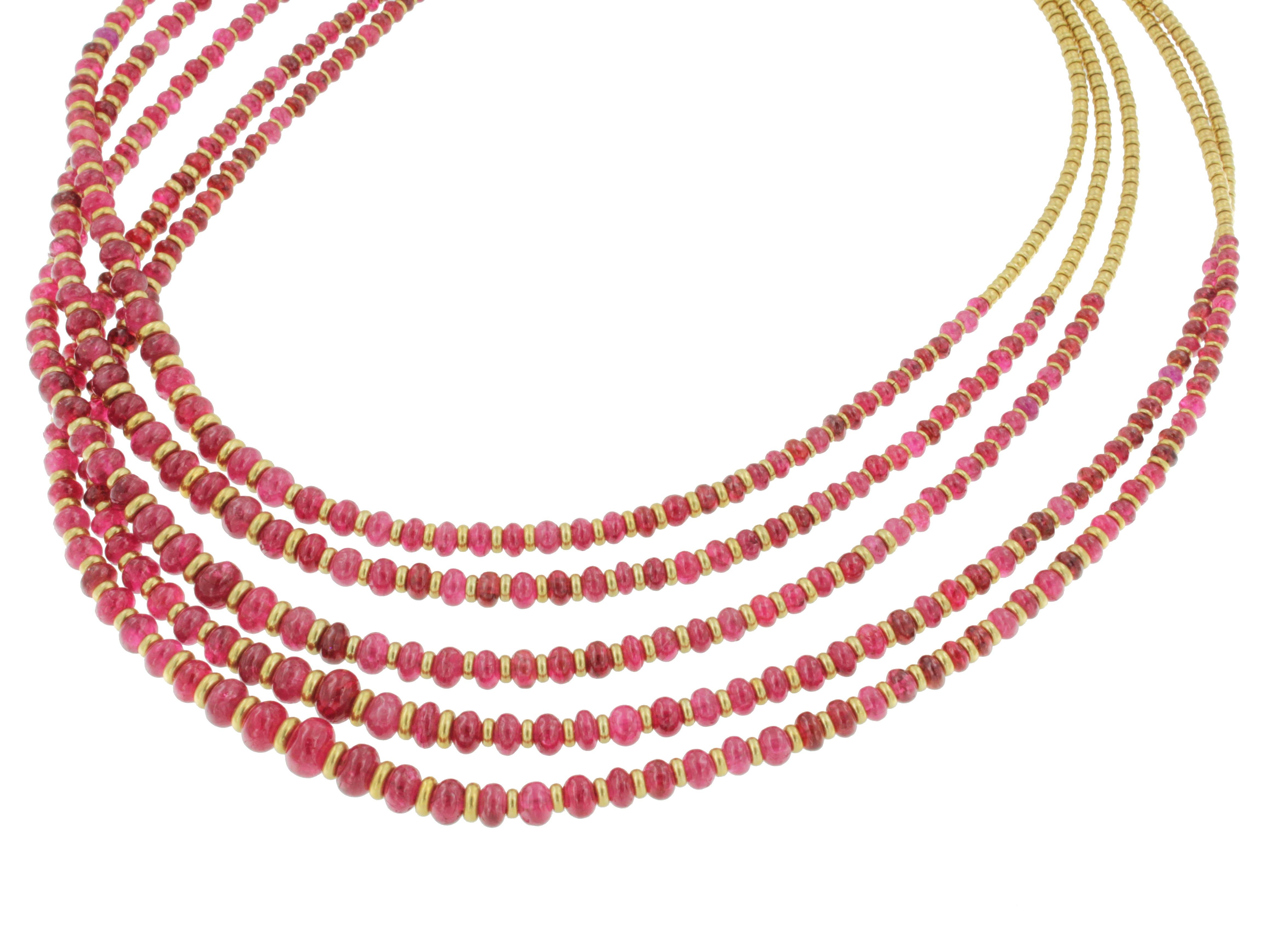 Necklace in 18 kt yellow gold with red Spinels (diameter from 2.5 mm to 6.5 mm)