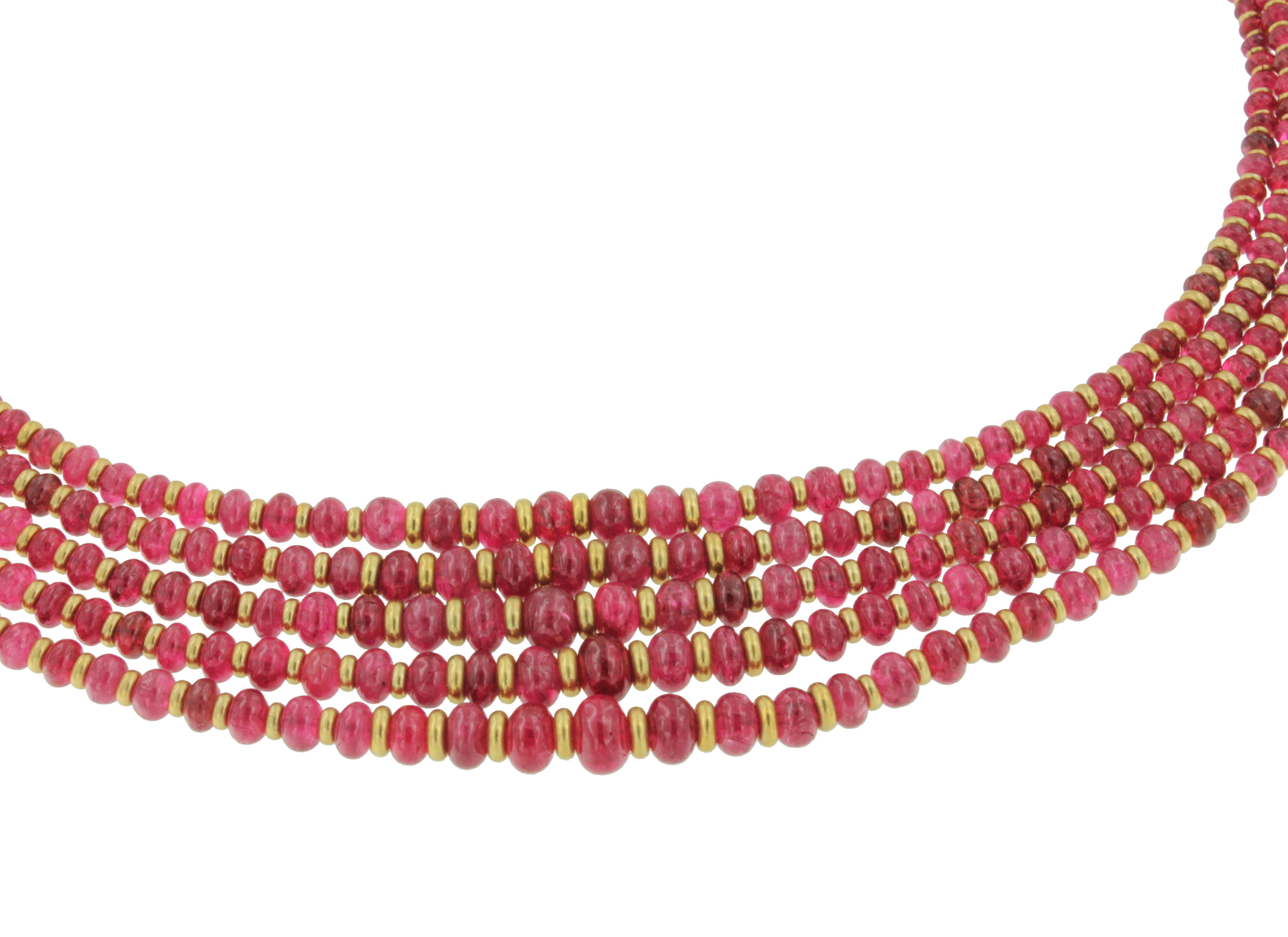 Round Cut 18 Karat Yellow Gold with Red Spinel Modern Necklace