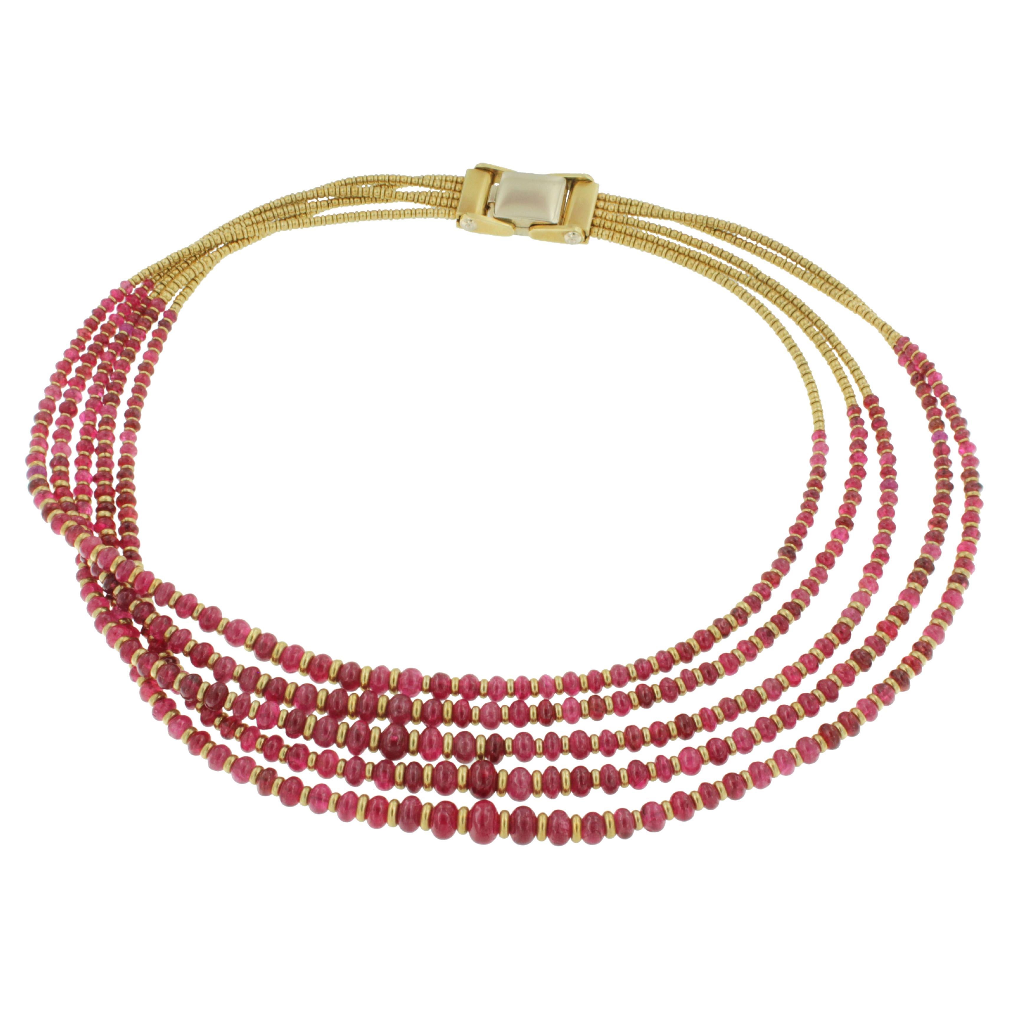 18 Karat Yellow Gold with Red Spinel Modern Necklace