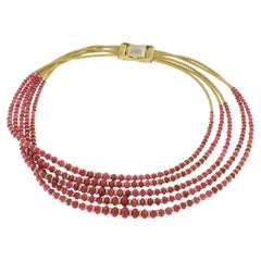 18 Karat Yellow Gold with Red Spinel Modern Necklace