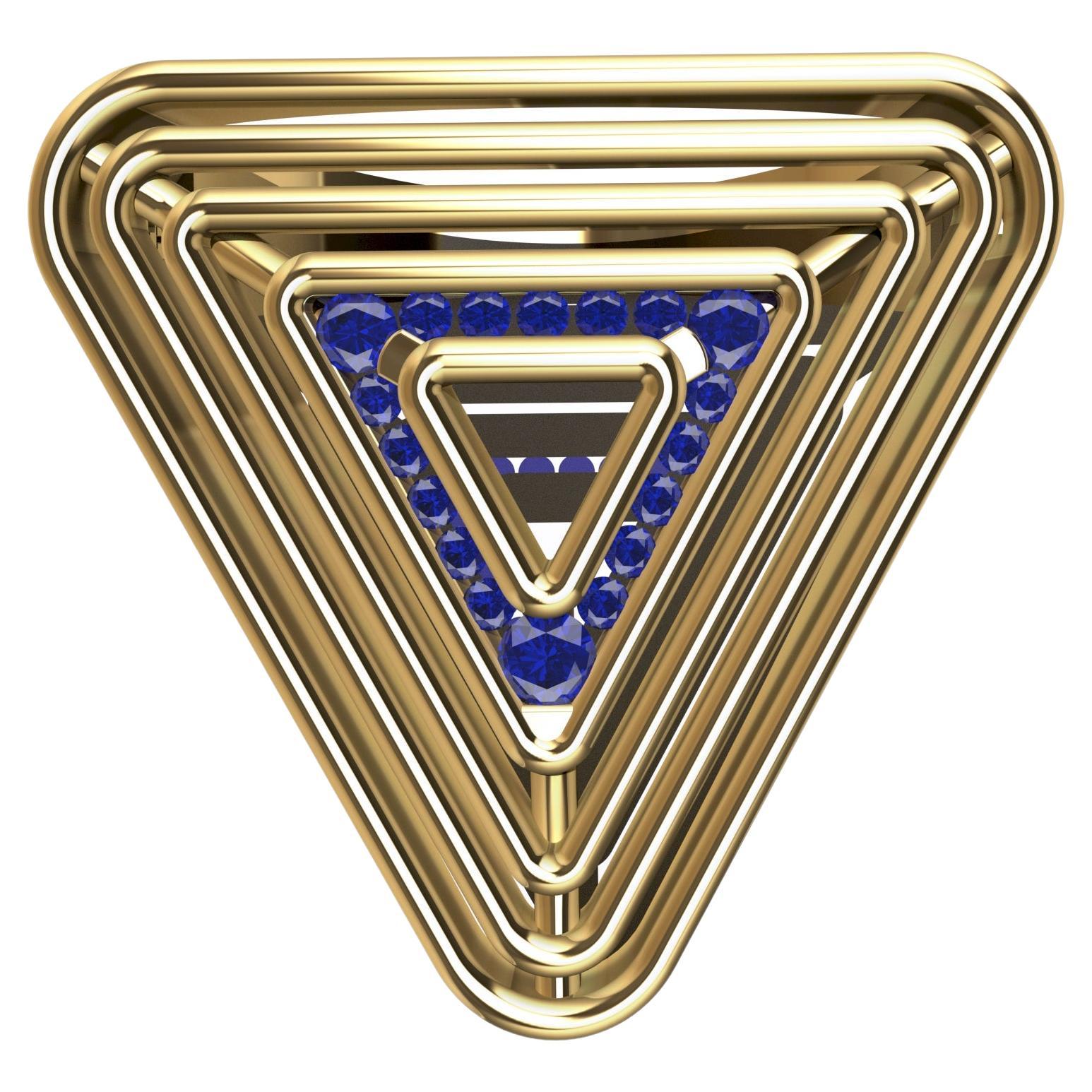 Weicher dreieckiger Pyramidenring aus 18 Karat Gelbgold mit Saphiren ()