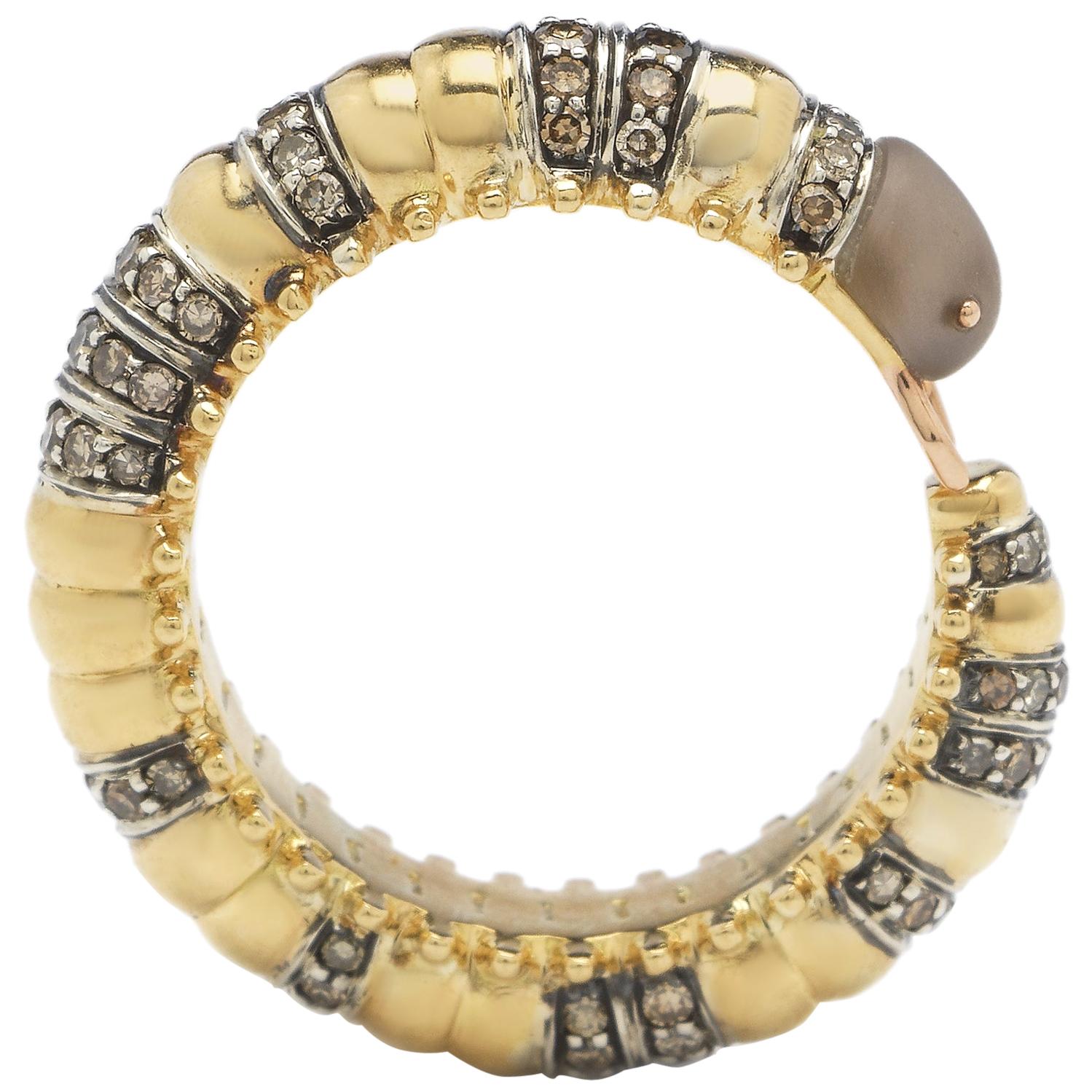 18 Karat Yellow Gold with Smoky Quartz and Diamonds Millipede Eternity Ring For Sale