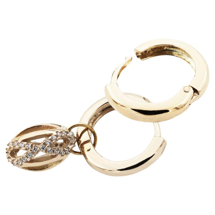 18 Karat Yellow Gold with White Diamond Hoop Earrings For Sale