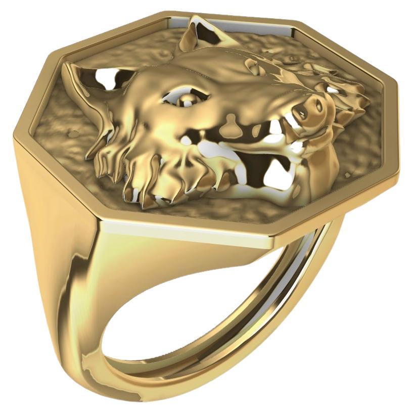 En venta: Anillo de oro amarillo de 18 quilates con forma de lobo  2