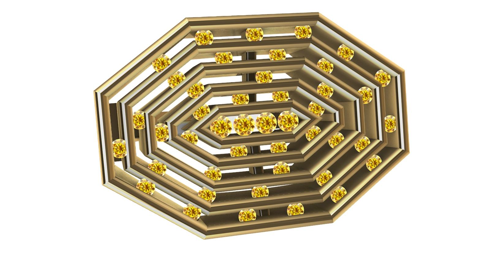En vente :  Bague sculpture octogonale pour femme en or jaune 18 carats et diamants jaunes naturels 10
