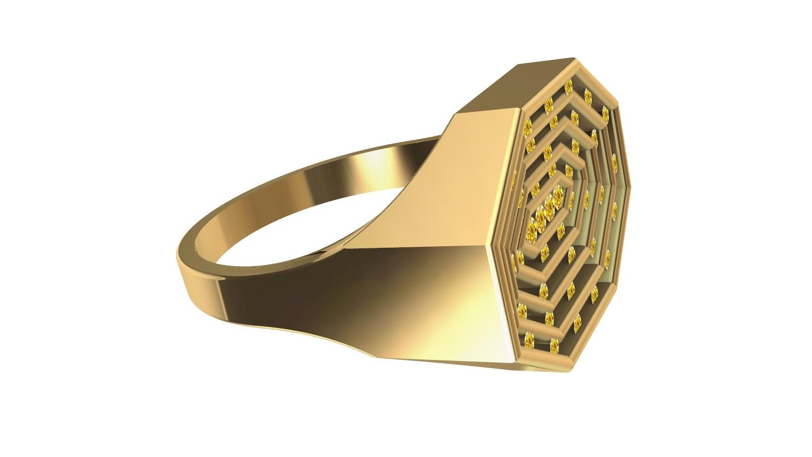 For Sale:  18 Karat Yellow Gold Womens Natural Yellow Diamonds Octagonal Sculpture Ring 11