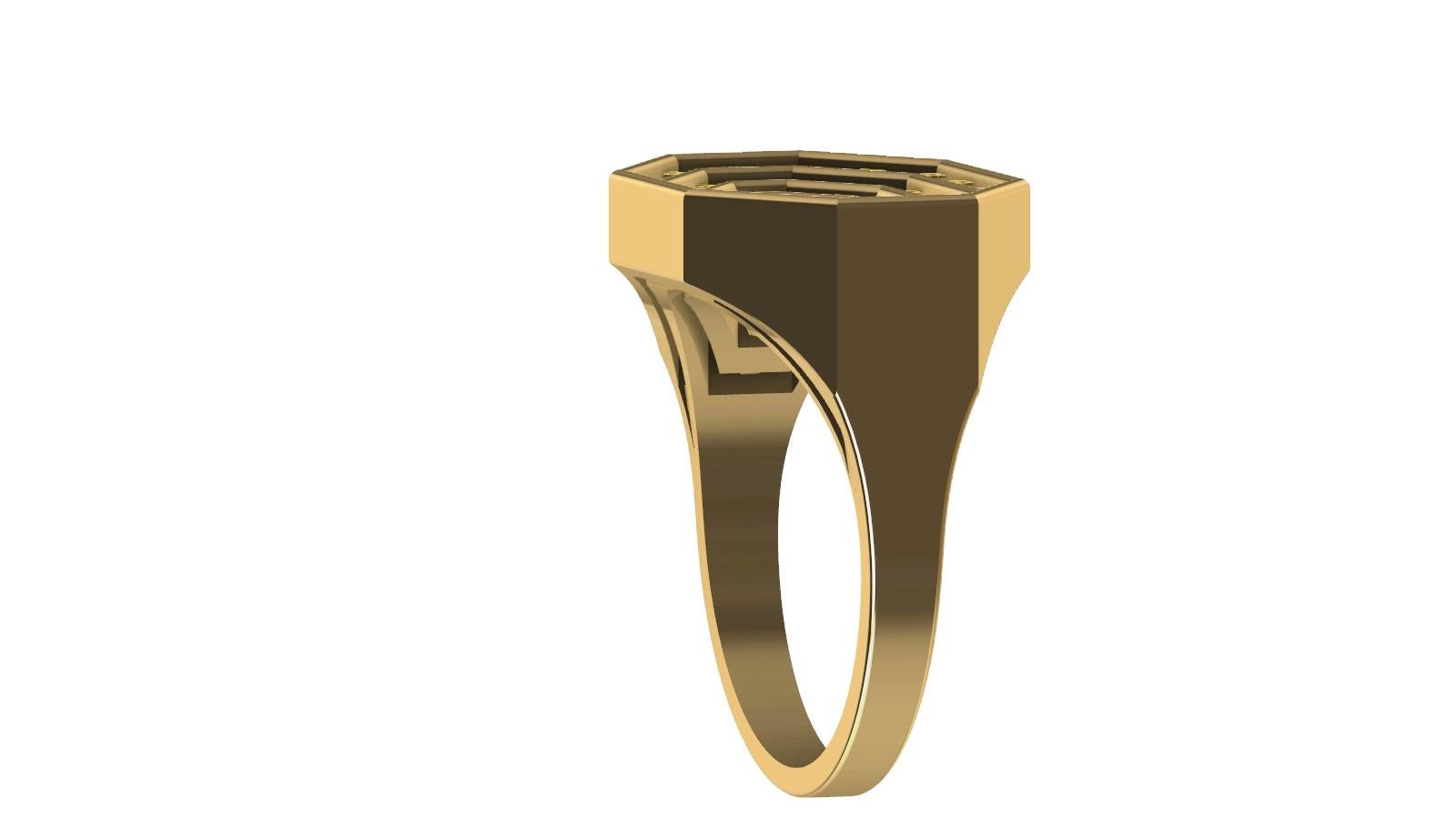 For Sale:  18 Karat Yellow Gold Womens Natural Yellow Diamonds Octagonal Sculpture Ring 8