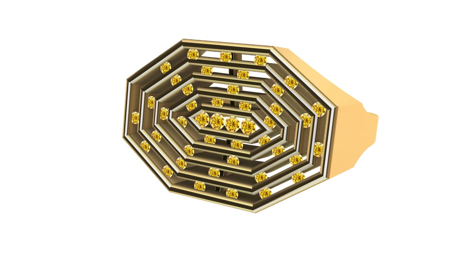 For Sale:  18 Karat Yellow Gold Womens Natural Yellow Diamonds Octagonal Sculpture Ring 9