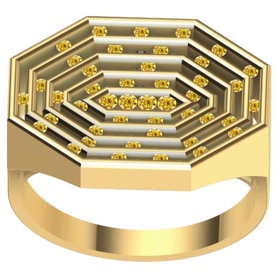 18 Karat Yellow Gold Womens Natural Yellow Diamonds Octagonal Sculpture Ring
