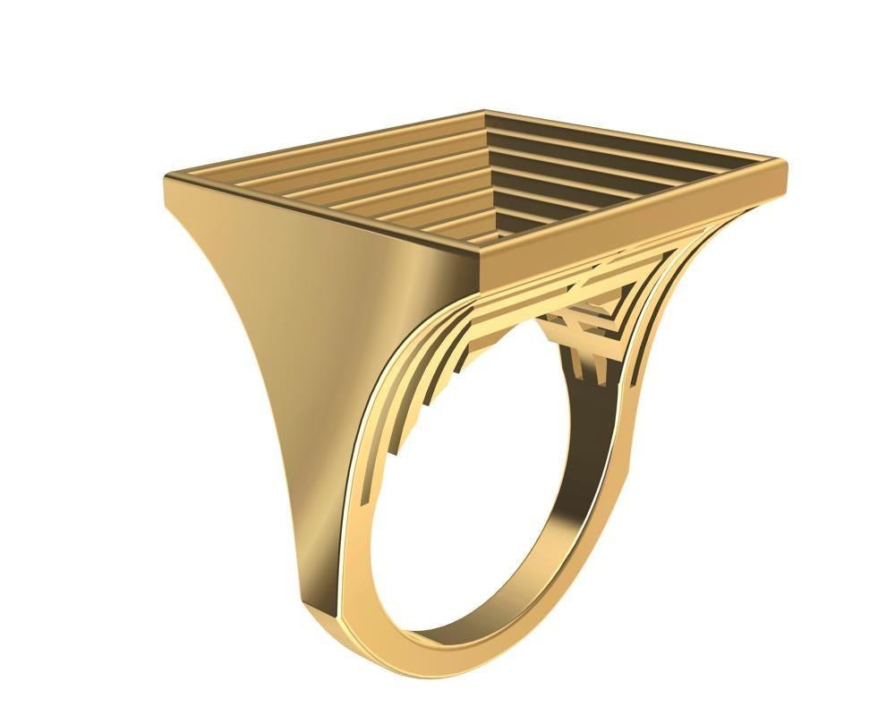 For Sale:  18 Karat Yellow Gold Rectangle Sculpture Ring 11