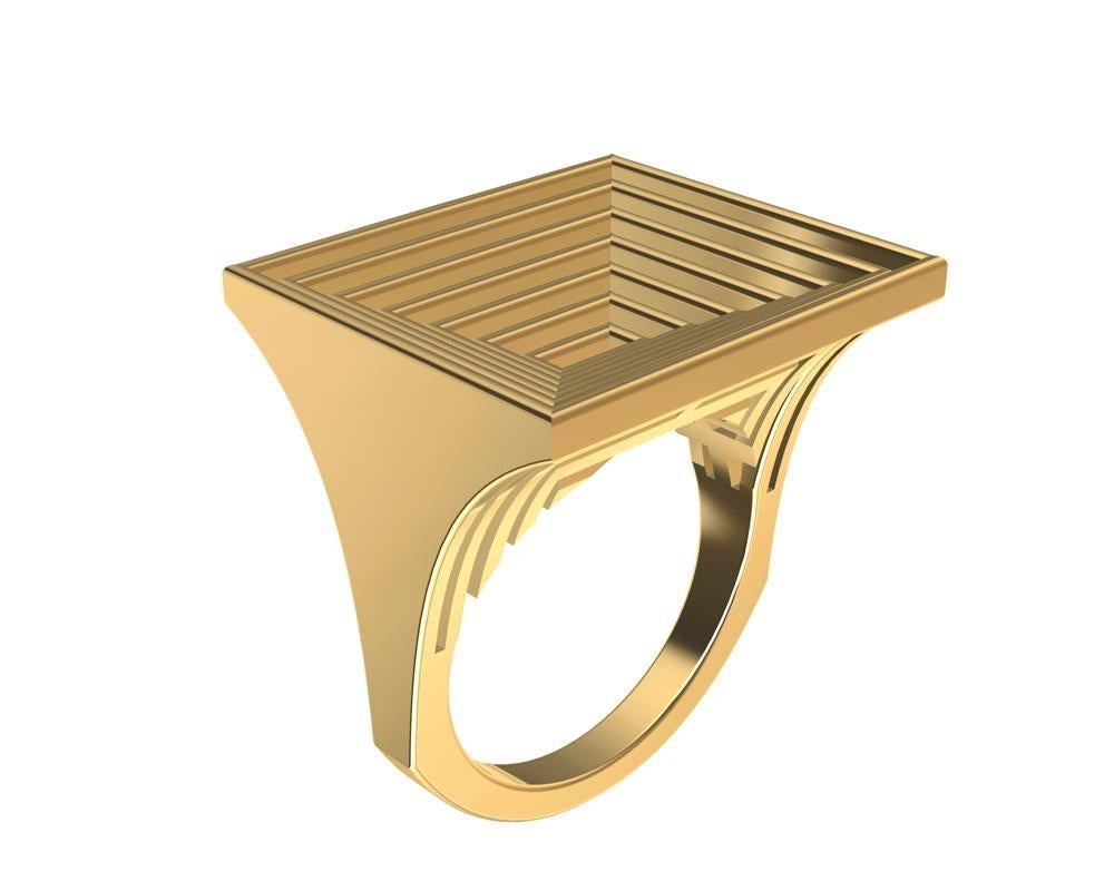 For Sale:  18 Karat Yellow Gold Rectangle Sculpture Ring 4
