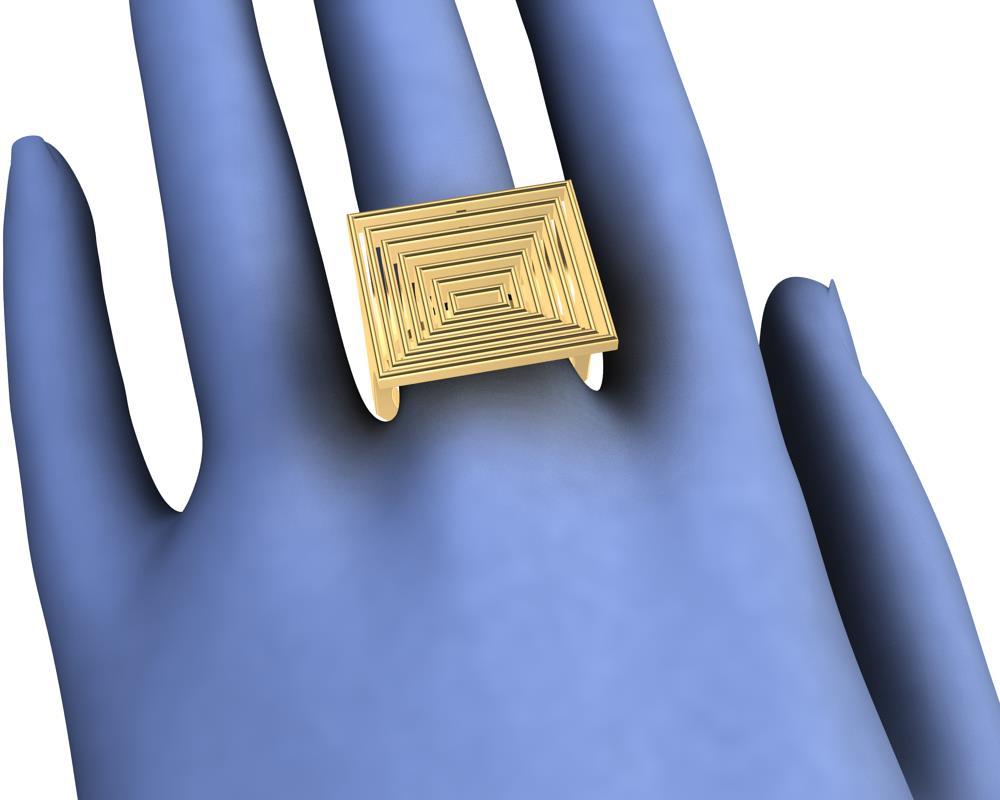 For Sale:  18 Karat Yellow Gold Rectangle Sculpture Ring 5