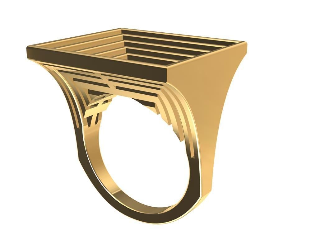 For Sale:  18 Karat Yellow Gold Rectangle Sculpture Ring 9