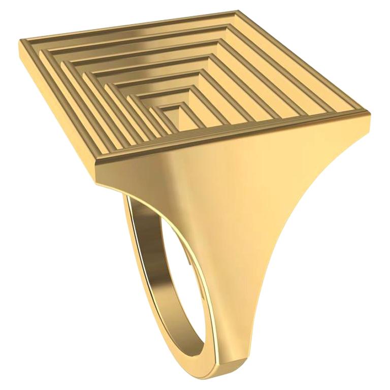 18 Karat Yellow Gold Rectangle Sculpture Ring
