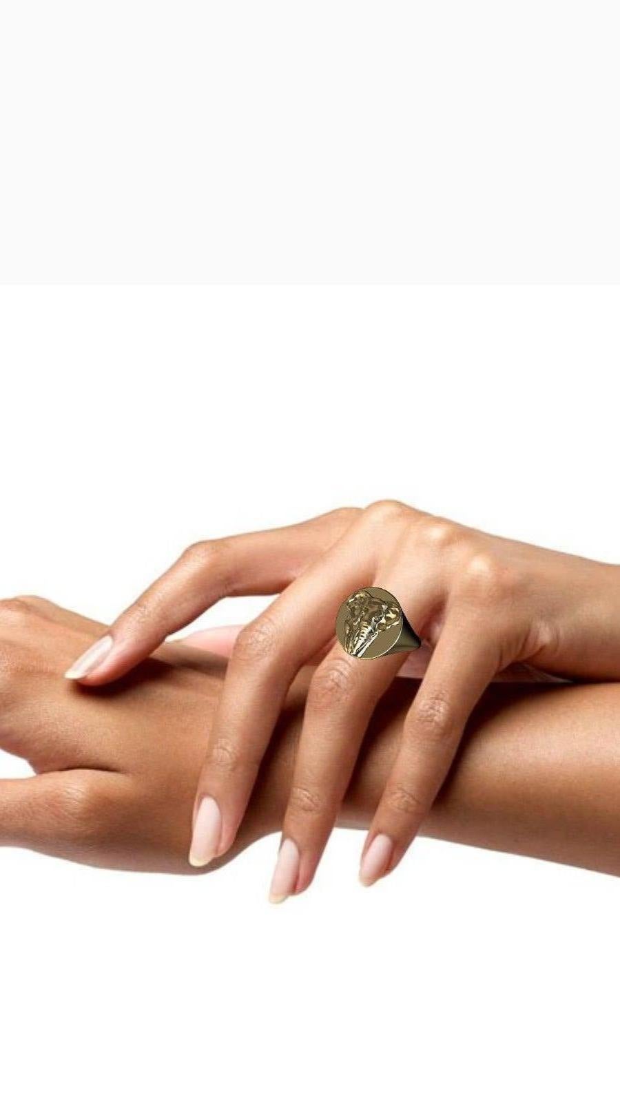 En vente :  Bague sigillaire en or jaune 18 carats à 2 têtes d'éléphant pour femme 5