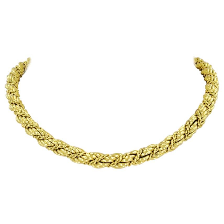 18 Karat Yellow Gold Woven Collar Chain Necklace