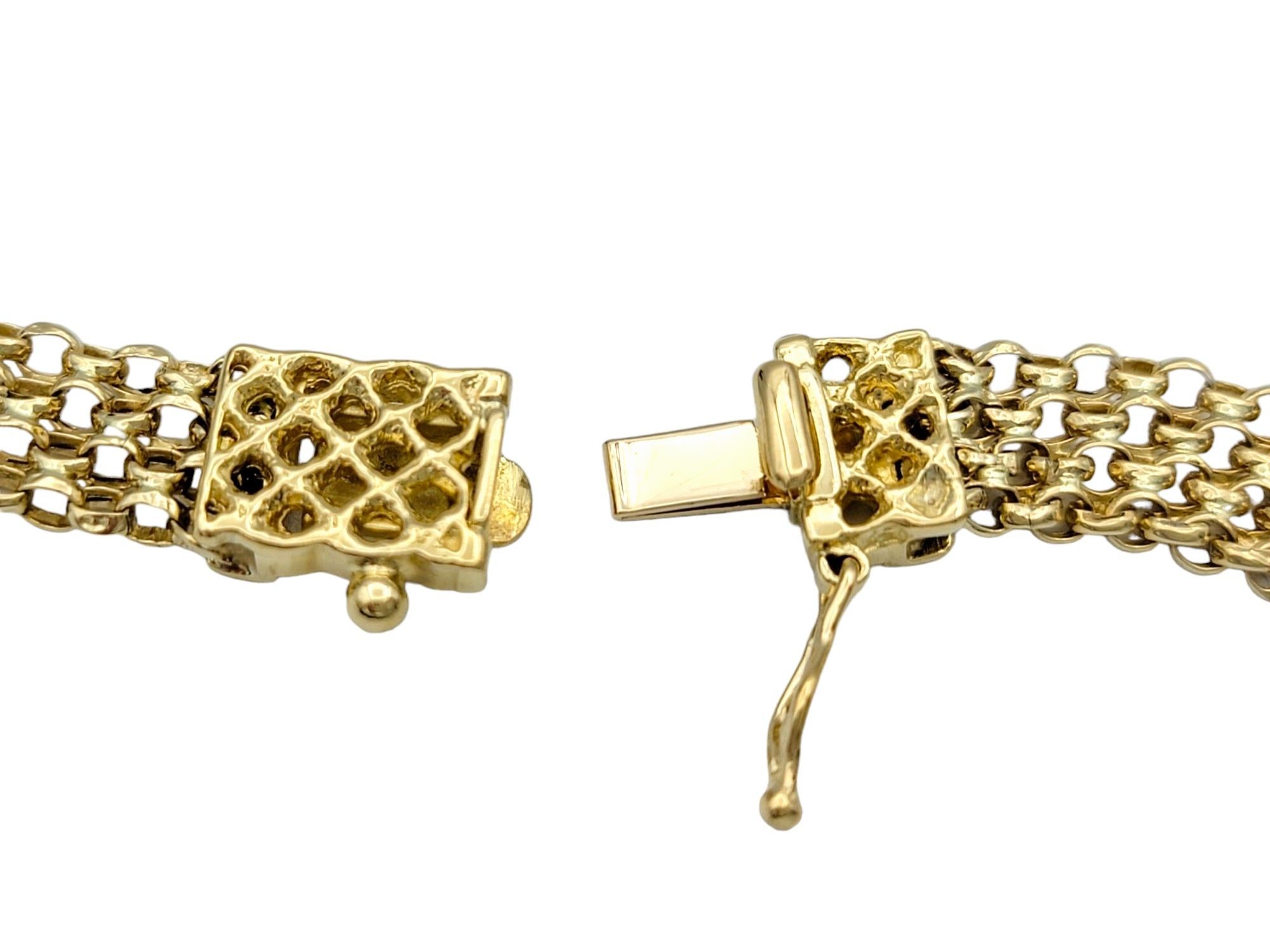 Women's 18 Karat Yellow Gold Woven Link Necklace with Bezel Set Diamond Circle Motif  For Sale